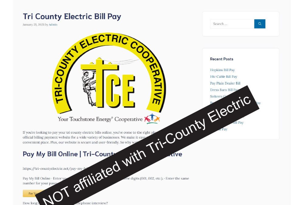 BE AWARE OF THIRD PARTY BILL-PAY WEBSITES - Tri County Electric
